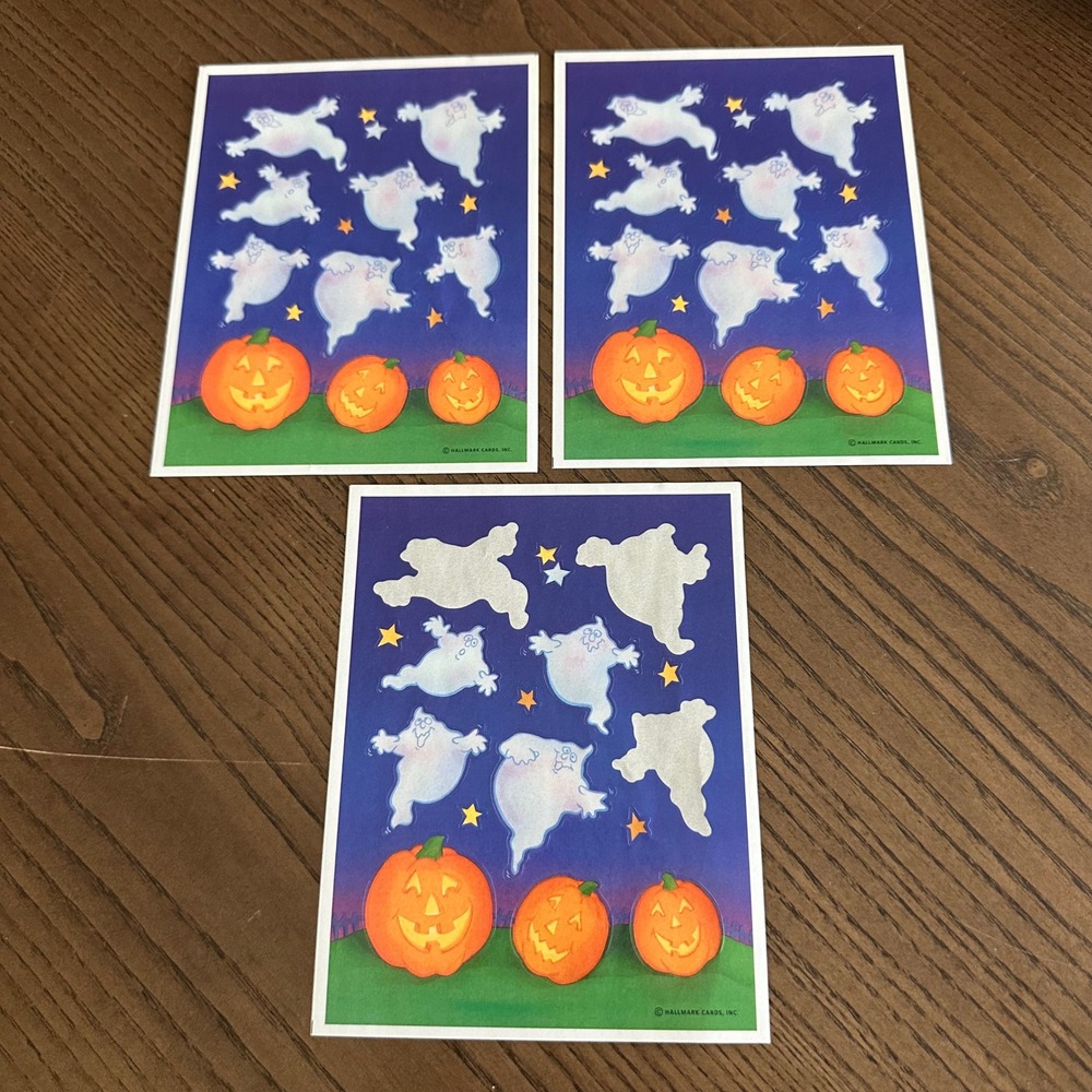 Vintage‎ Hallmark Halloween Sticker Sheets Lot of 3 Ghosts Pumpkins Stars
